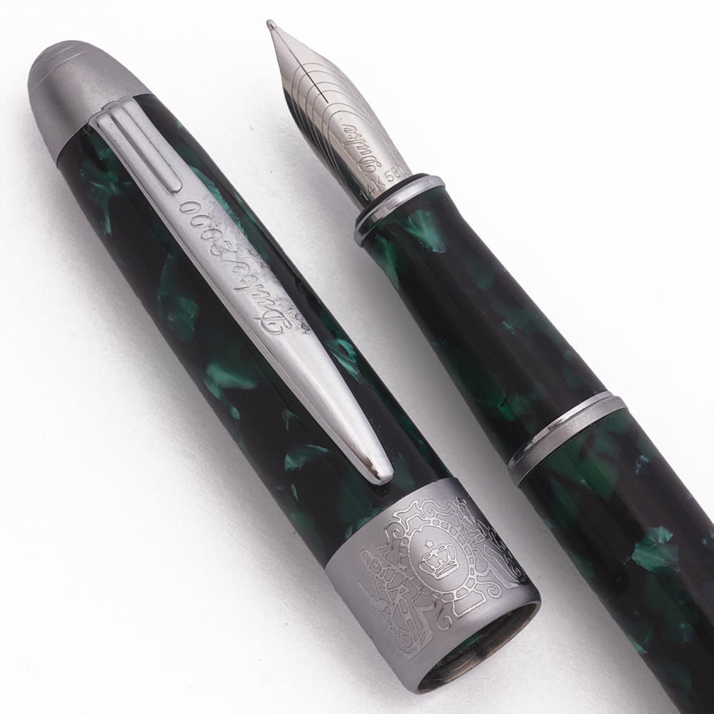 【新品】DUKE デューク2000 高級万年筆 ペン先 14K 208 Duke 2000 Fountain Pen - Green Marble Resin, Brushed Chrome Trim